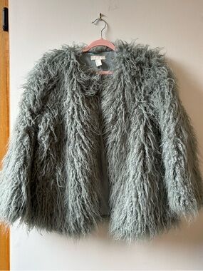 Blue Faux Mongolian Fur Jacket